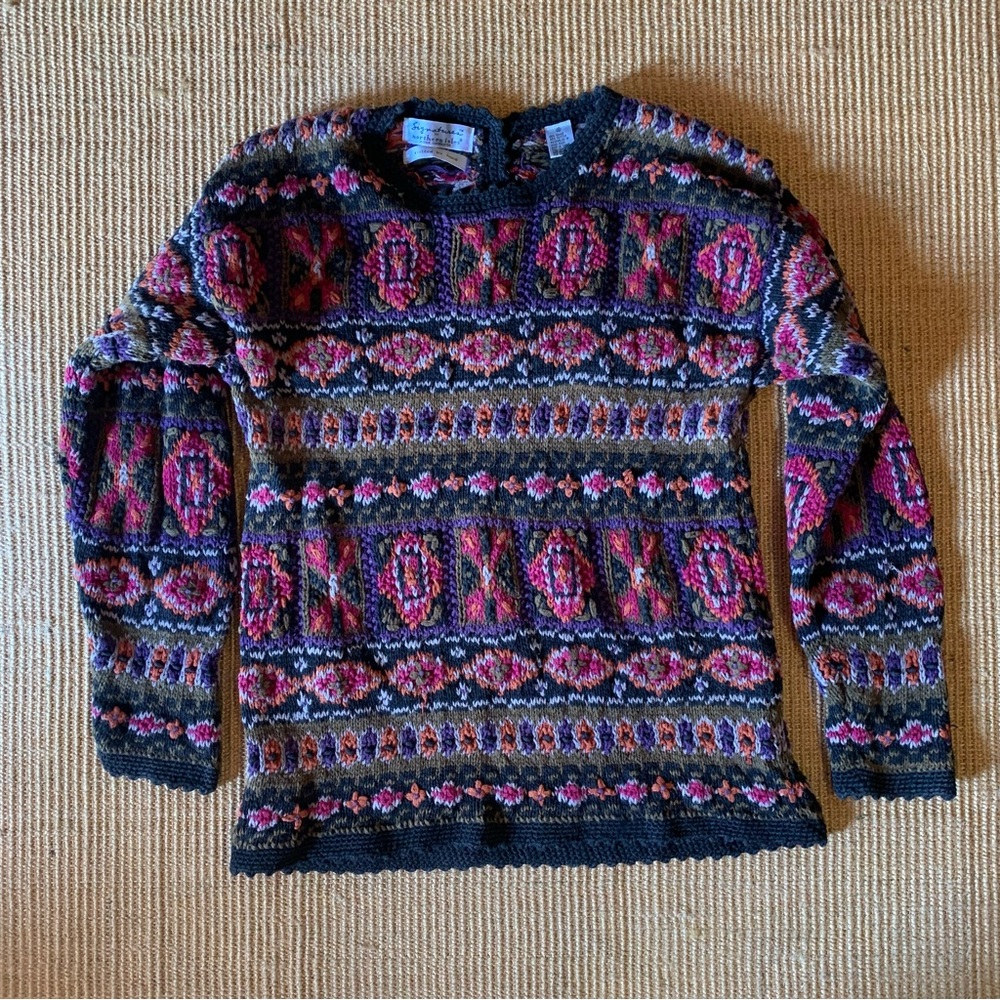 Vintage Northern Isles Signature Hand Knit Ramie Cotton Retro Chic Sweater M